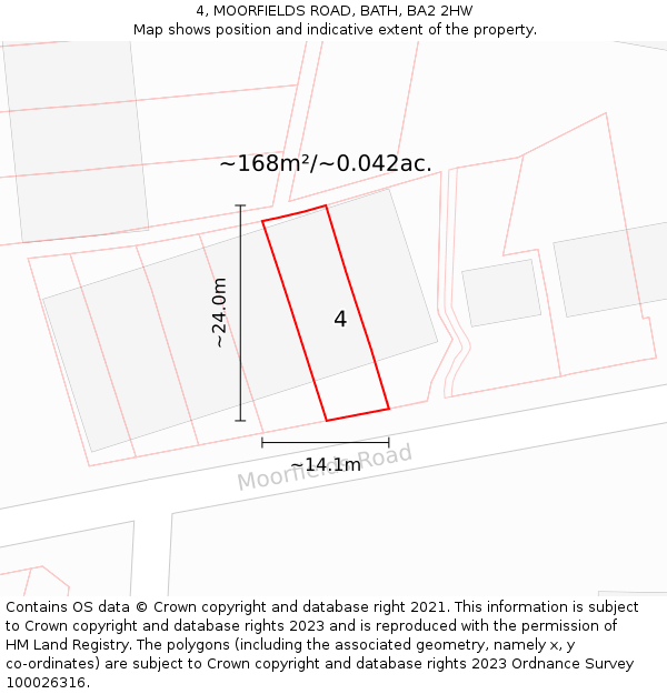 4, MOORFIELDS ROAD, BATH, BA2 2HW: Plot and title map