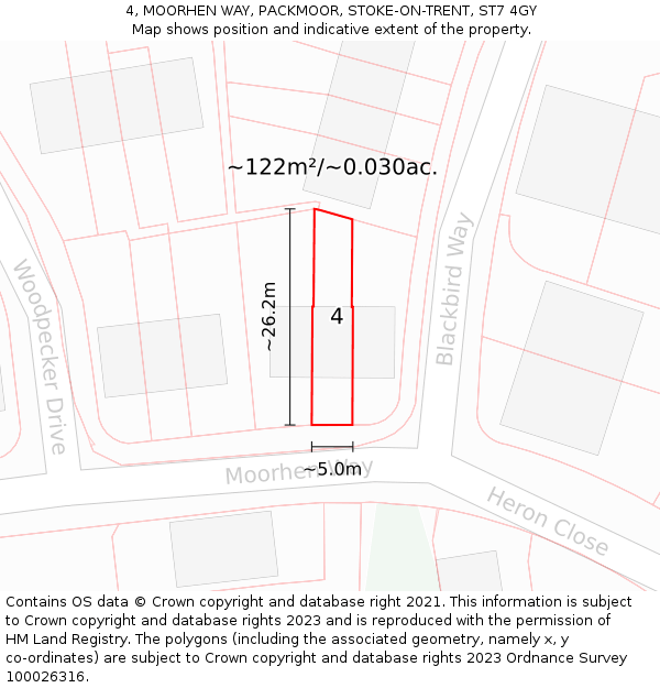 4, MOORHEN WAY, PACKMOOR, STOKE-ON-TRENT, ST7 4GY: Plot and title map