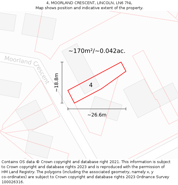 4, MOORLAND CRESCENT, LINCOLN, LN6 7NL: Plot and title map