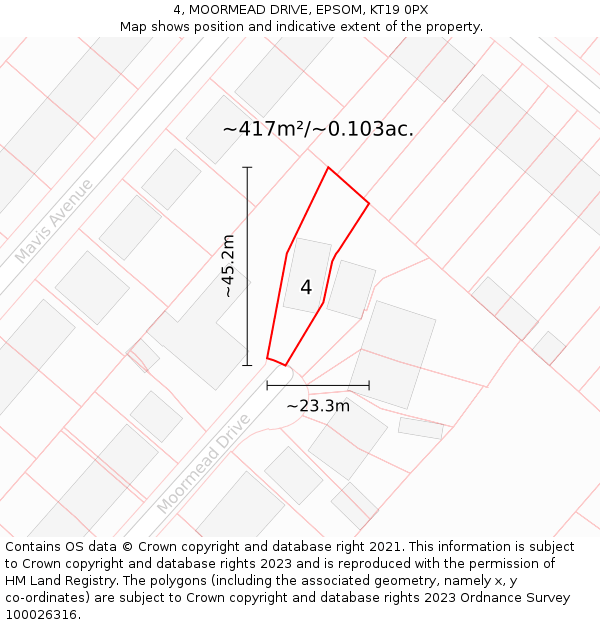4, MOORMEAD DRIVE, EPSOM, KT19 0PX: Plot and title map