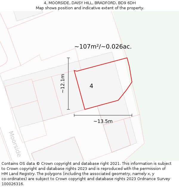 4, MOORSIDE, DAISY HILL, BRADFORD, BD9 6DH: Plot and title map