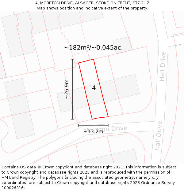 4, MORETON DRIVE, ALSAGER, STOKE-ON-TRENT, ST7 2UZ: Plot and title map
