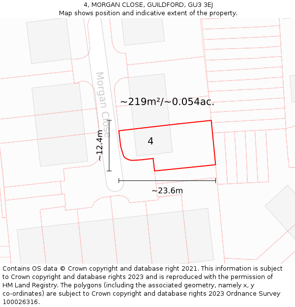 4, MORGAN CLOSE, GUILDFORD, GU3 3EJ: Plot and title map