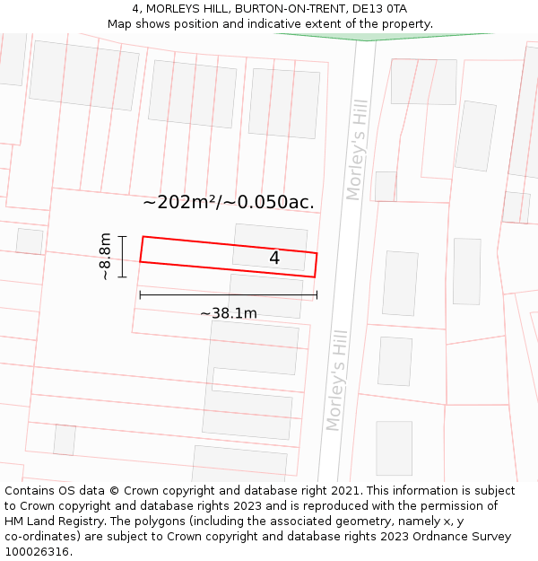 4, MORLEYS HILL, BURTON-ON-TRENT, DE13 0TA: Plot and title map