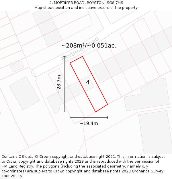 4, MORTIMER ROAD, ROYSTON, SG8 7HS: Plot and title map
