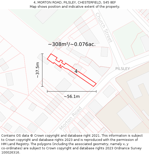 4, MORTON ROAD, PILSLEY, CHESTERFIELD, S45 8EF: Plot and title map