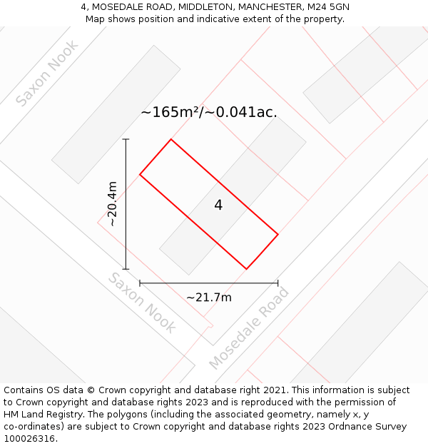 4, MOSEDALE ROAD, MIDDLETON, MANCHESTER, M24 5GN: Plot and title map