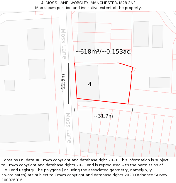4, MOSS LANE, WORSLEY, MANCHESTER, M28 3NF: Plot and title map