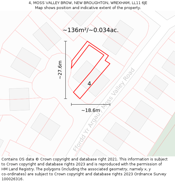 4, MOSS VALLEY BROW, NEW BROUGHTON, WREXHAM, LL11 6JE: Plot and title map