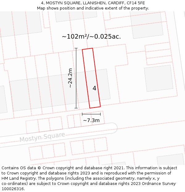 4, MOSTYN SQUARE, LLANISHEN, CARDIFF, CF14 5FE: Plot and title map