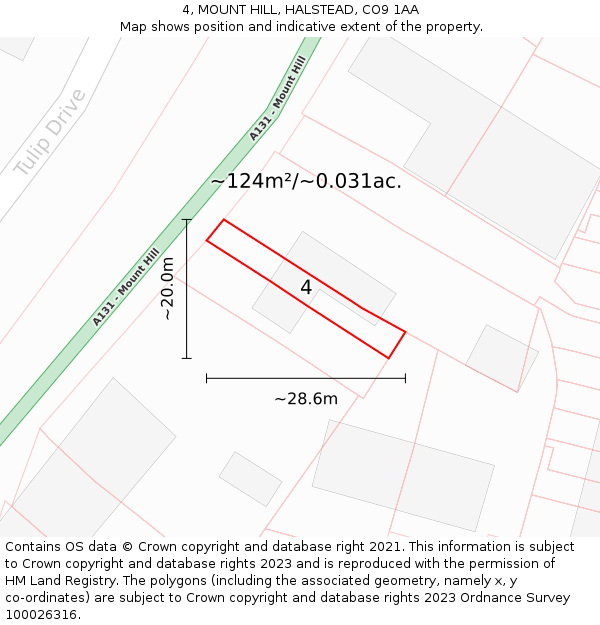 4, MOUNT HILL, HALSTEAD, CO9 1AA: Plot and title map