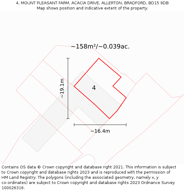 4, MOUNT PLEASANT FARM, ACACIA DRIVE, ALLERTON, BRADFORD, BD15 9DB: Plot and title map
