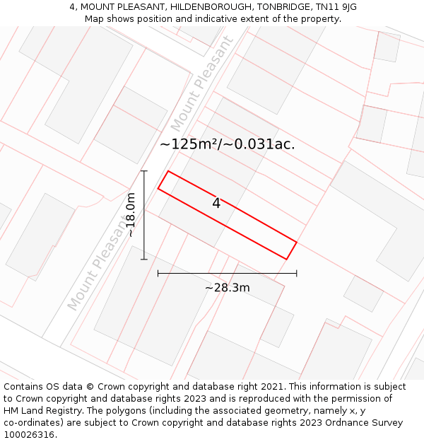 4, MOUNT PLEASANT, HILDENBOROUGH, TONBRIDGE, TN11 9JG: Plot and title map