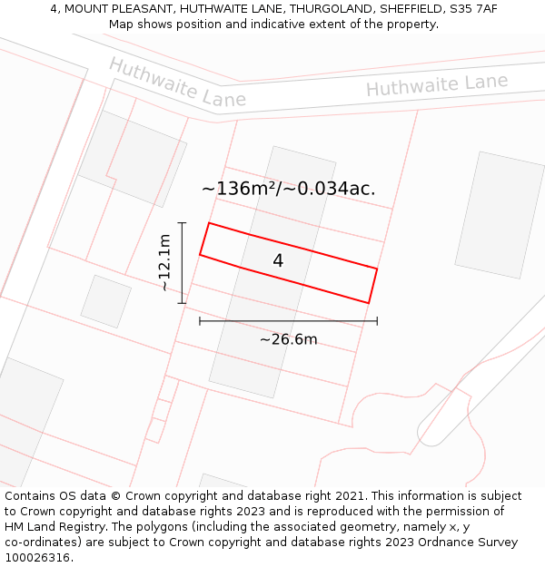 4, MOUNT PLEASANT, HUTHWAITE LANE, THURGOLAND, SHEFFIELD, S35 7AF: Plot and title map