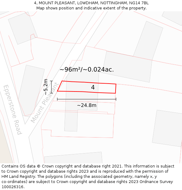 4, MOUNT PLEASANT, LOWDHAM, NOTTINGHAM, NG14 7BL: Plot and title map