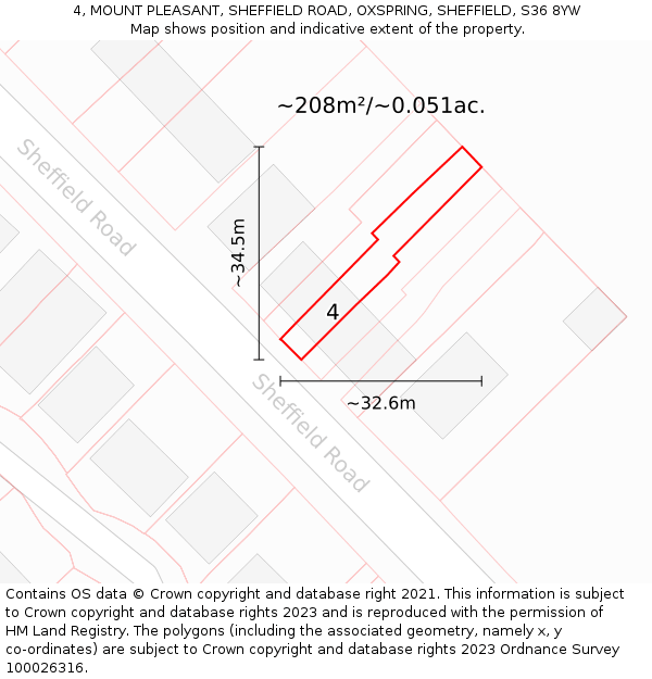 4, MOUNT PLEASANT, SHEFFIELD ROAD, OXSPRING, SHEFFIELD, S36 8YW: Plot and title map