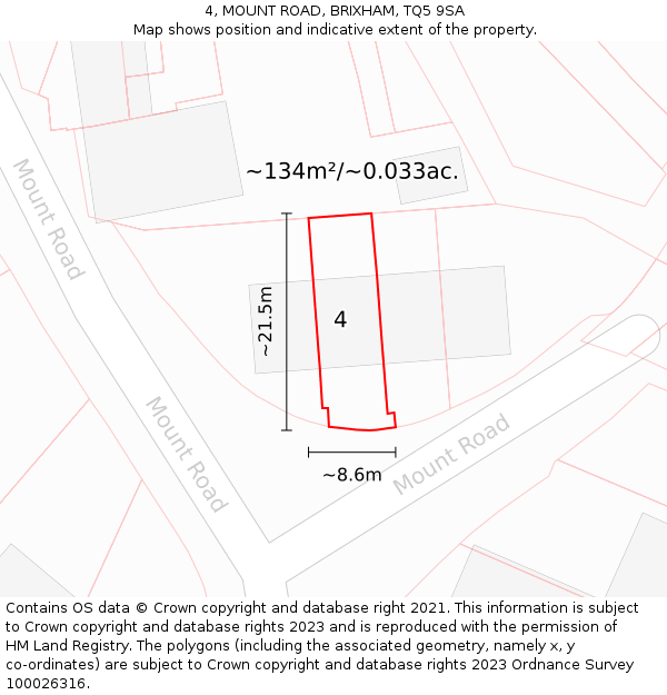 4, MOUNT ROAD, BRIXHAM, TQ5 9SA: Plot and title map