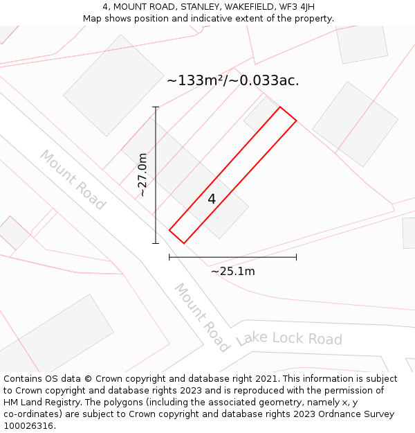 4, MOUNT ROAD, STANLEY, WAKEFIELD, WF3 4JH: Plot and title map