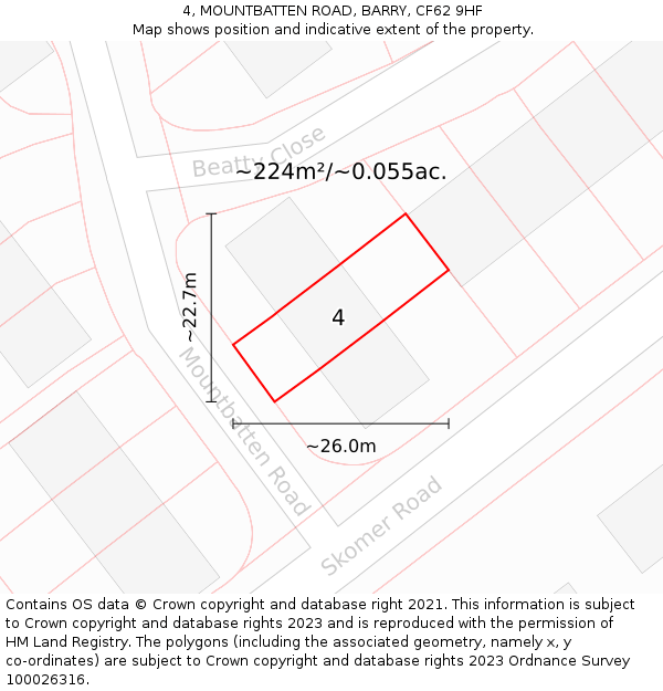 4, MOUNTBATTEN ROAD, BARRY, CF62 9HF: Plot and title map