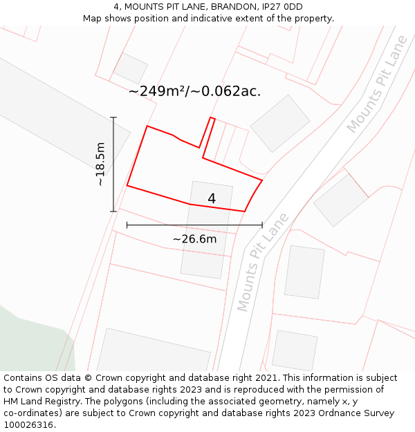 4, MOUNTS PIT LANE, BRANDON, IP27 0DD: Plot and title map