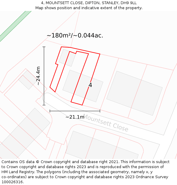 4, MOUNTSETT CLOSE, DIPTON, STANLEY, DH9 9LL: Plot and title map
