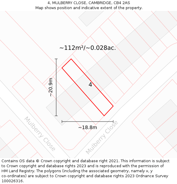 4, MULBERRY CLOSE, CAMBRIDGE, CB4 2AS: Plot and title map