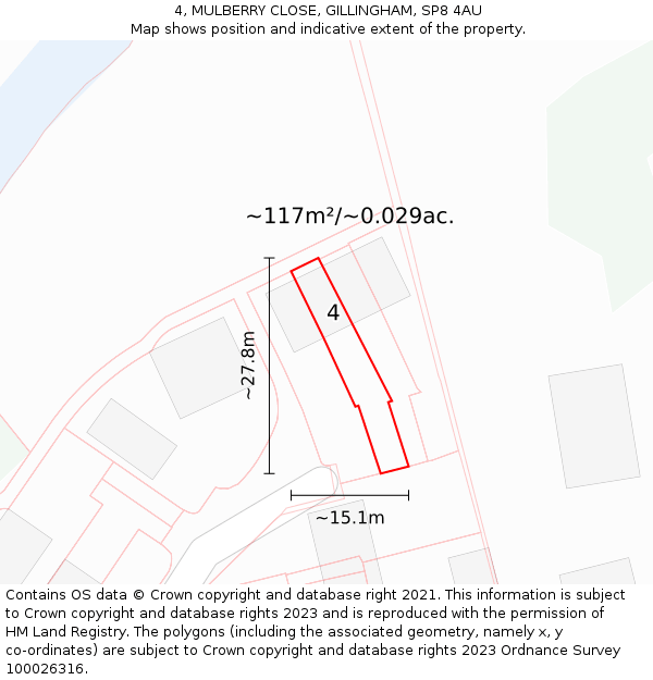 4, MULBERRY CLOSE, GILLINGHAM, SP8 4AU: Plot and title map