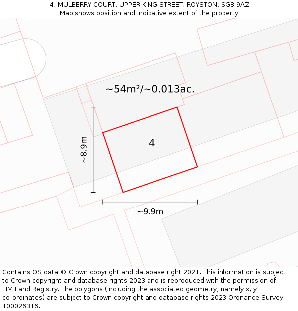 4, MULBERRY COURT, UPPER KING STREET, ROYSTON, SG8 9AZ: Plot and title map