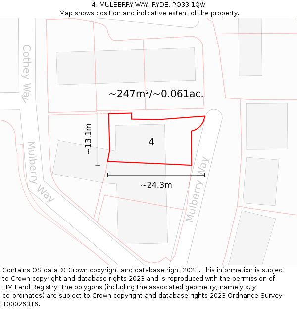 4, MULBERRY WAY, RYDE, PO33 1QW: Plot and title map