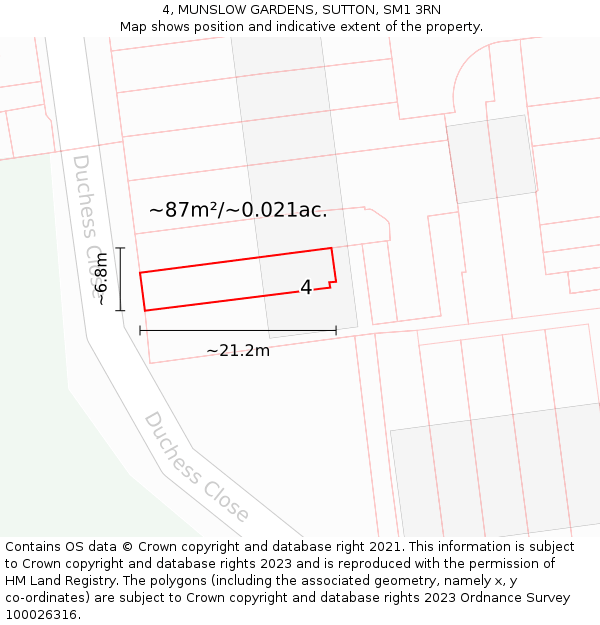 4, MUNSLOW GARDENS, SUTTON, SM1 3RN: Plot and title map