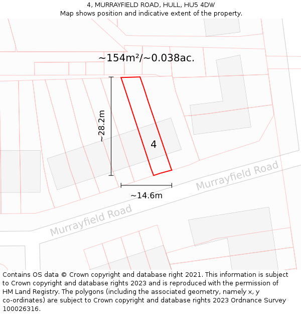 4, MURRAYFIELD ROAD, HULL, HU5 4DW: Plot and title map