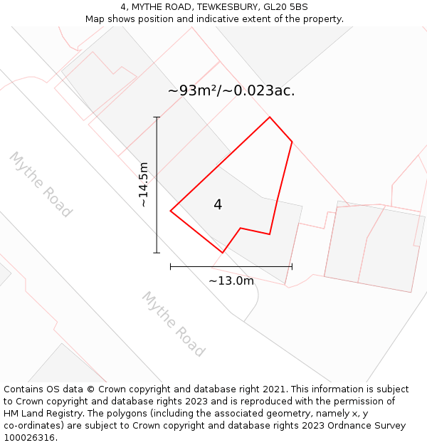 4, MYTHE ROAD, TEWKESBURY, GL20 5BS: Plot and title map