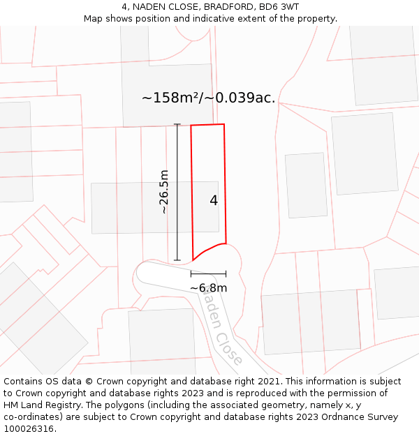 4, NADEN CLOSE, BRADFORD, BD6 3WT: Plot and title map
