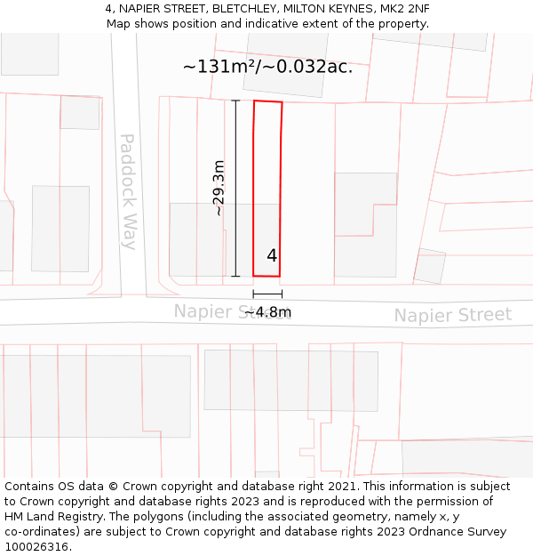4, NAPIER STREET, BLETCHLEY, MILTON KEYNES, MK2 2NF: Plot and title map