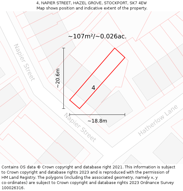 4, NAPIER STREET, HAZEL GROVE, STOCKPORT, SK7 4EW: Plot and title map