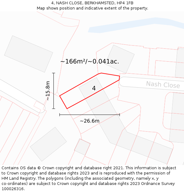 4, NASH CLOSE, BERKHAMSTED, HP4 1FB: Plot and title map