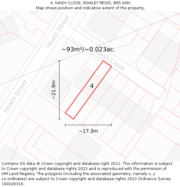 4, NASH CLOSE, ROWLEY REGIS, B65 0AN: Plot and title map