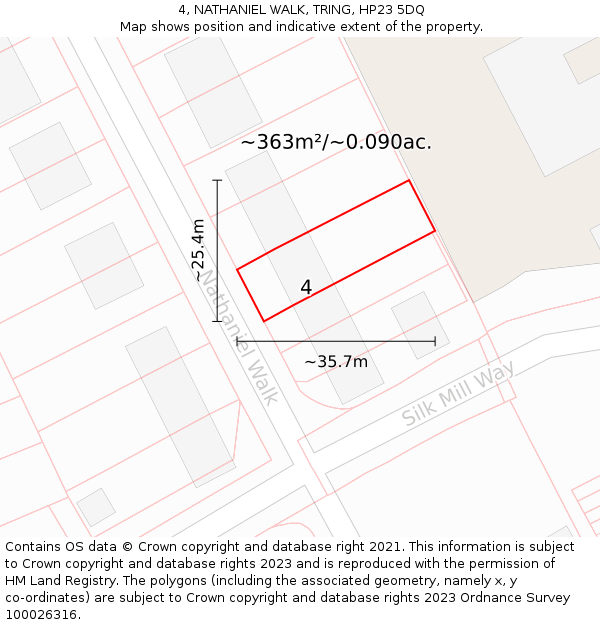 4, NATHANIEL WALK, TRING, HP23 5DQ: Plot and title map
