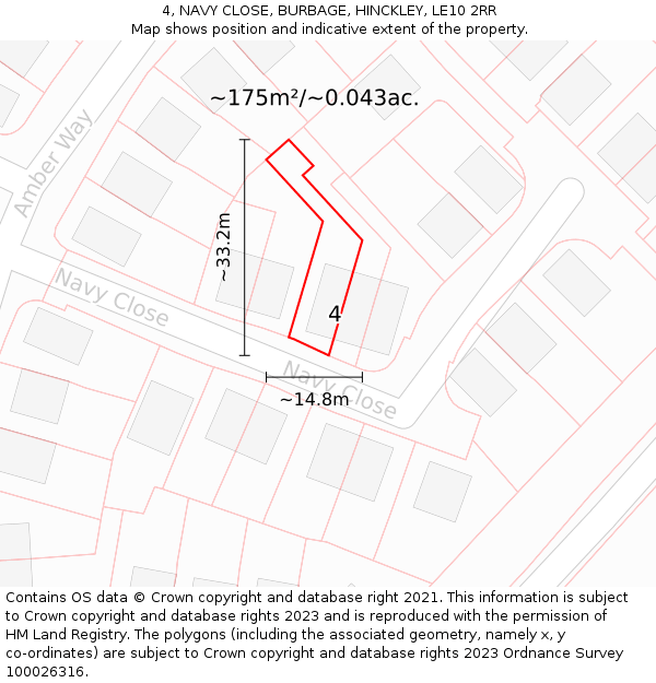 4, NAVY CLOSE, BURBAGE, HINCKLEY, LE10 2RR: Plot and title map