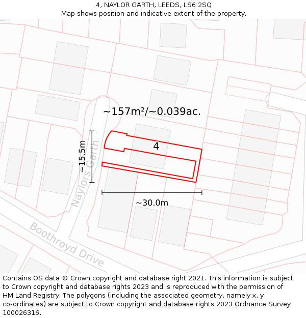 4, NAYLOR GARTH, LEEDS, LS6 2SQ: Plot and title map