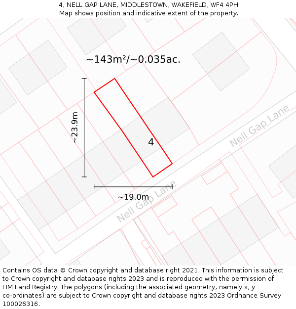 4, NELL GAP LANE, MIDDLESTOWN, WAKEFIELD, WF4 4PH: Plot and title map