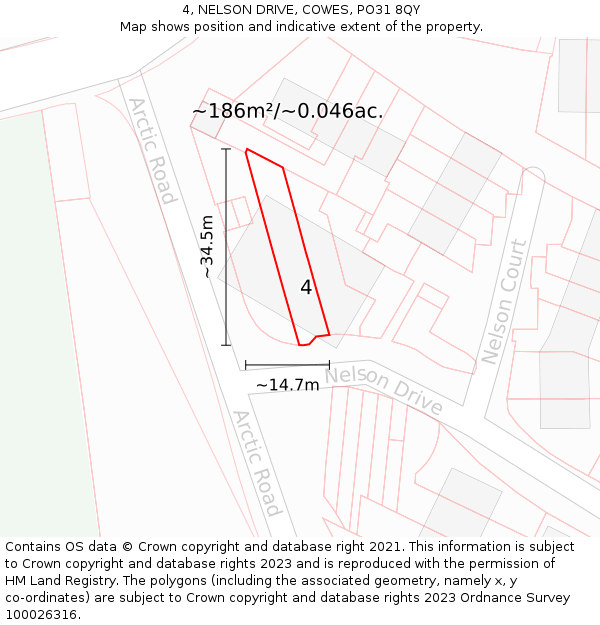 4, NELSON DRIVE, COWES, PO31 8QY: Plot and title map