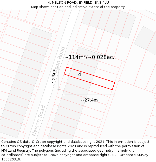 4, NELSON ROAD, ENFIELD, EN3 4LU: Plot and title map