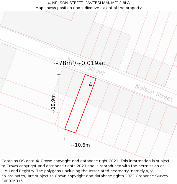 4, NELSON STREET, FAVERSHAM, ME13 8LA: Plot and title map