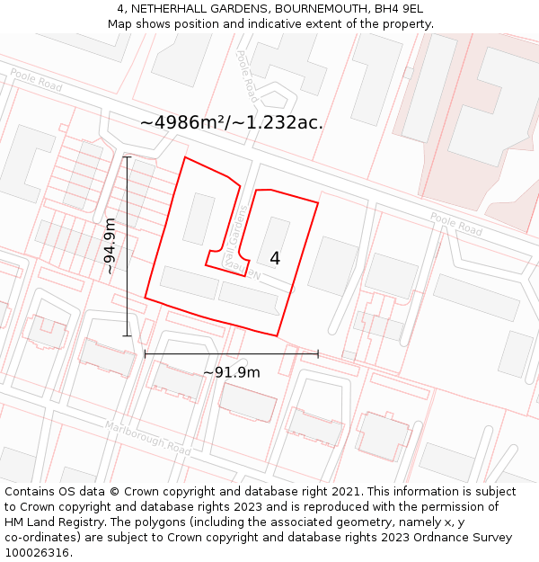 4, NETHERHALL GARDENS, BOURNEMOUTH, BH4 9EL: Plot and title map
