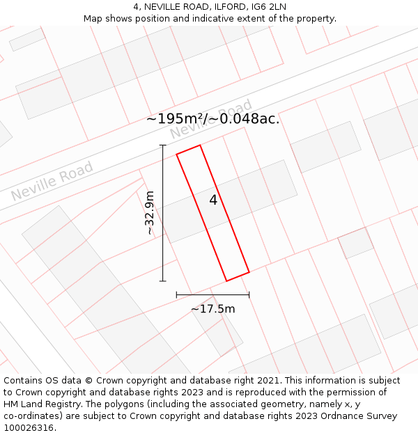 4, NEVILLE ROAD, ILFORD, IG6 2LN: Plot and title map