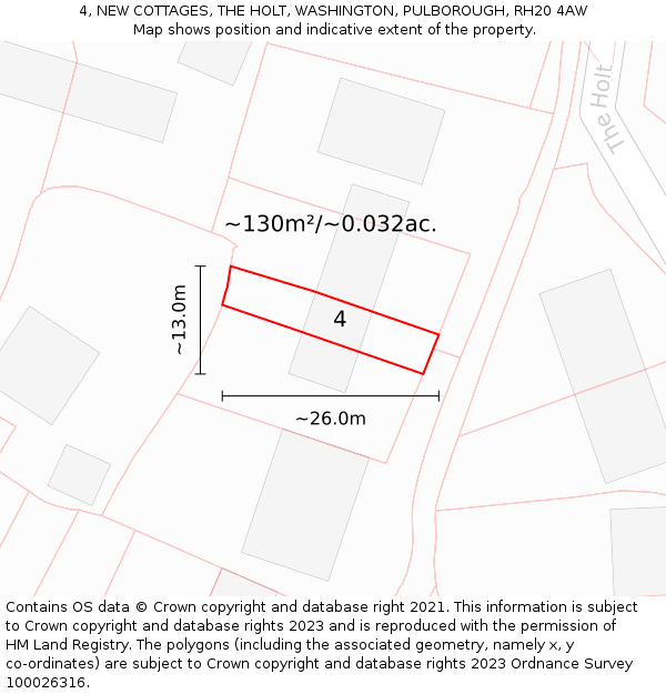 4, NEW COTTAGES, THE HOLT, WASHINGTON, PULBOROUGH, RH20 4AW: Plot and title map