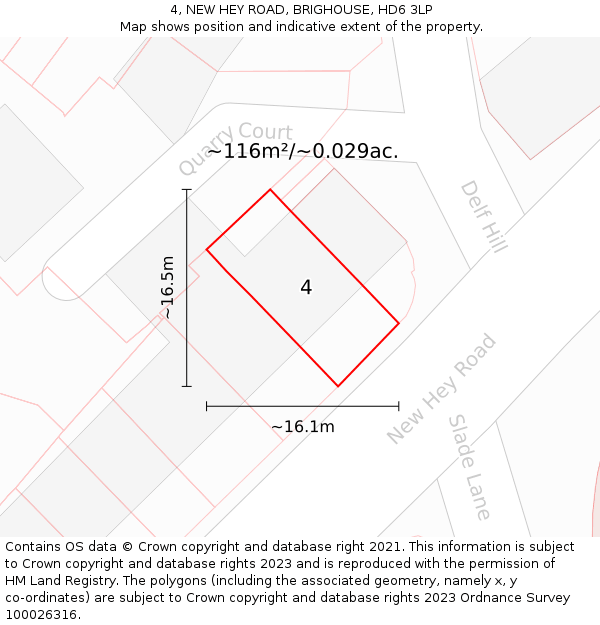 4, NEW HEY ROAD, BRIGHOUSE, HD6 3LP: Plot and title map