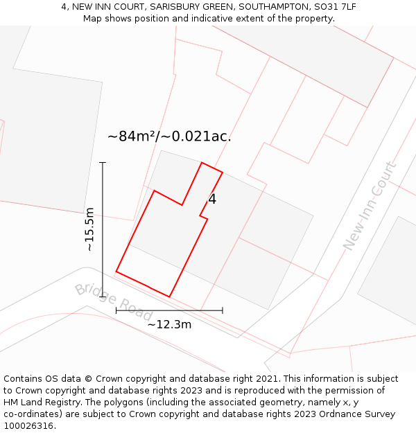 4, NEW INN COURT, SARISBURY GREEN, SOUTHAMPTON, SO31 7LF: Plot and title map