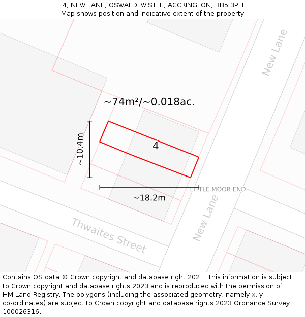 4, NEW LANE, OSWALDTWISTLE, ACCRINGTON, BB5 3PH: Plot and title map